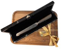 Laden Sie das Bild in den Galerie-Viewer, Geschenkpaket Premium (Schneidebrett Nuss + Fleischmesser