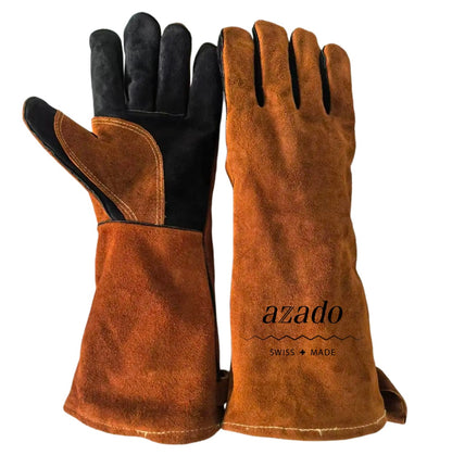 azado Grillhandschuhe aus Leder in Braun mit langer Stulpe