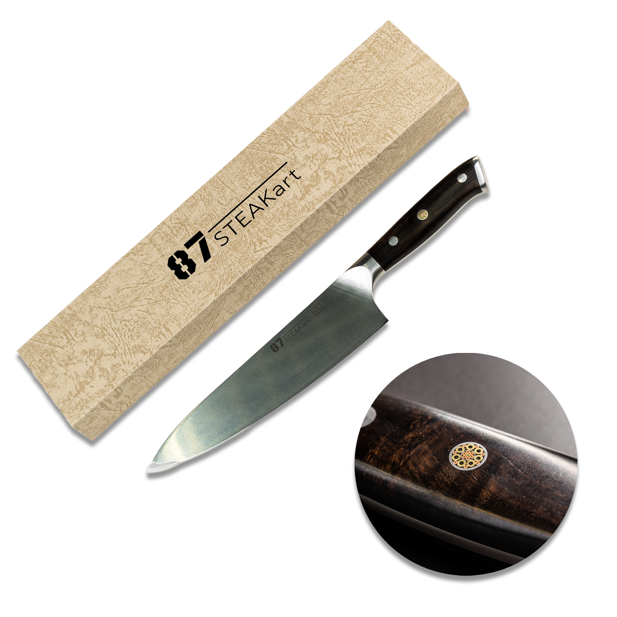 Geschenkpaket (Schneidebrett Nussbaum + 87-STEAKart Messer nach Wahl)