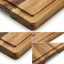 Laden Sie das Bild in den Galerie-Viewer, 87-STEAKart Massives Schneidebrett 40x30cm mit Saftrille &amp; Auffangmulde
