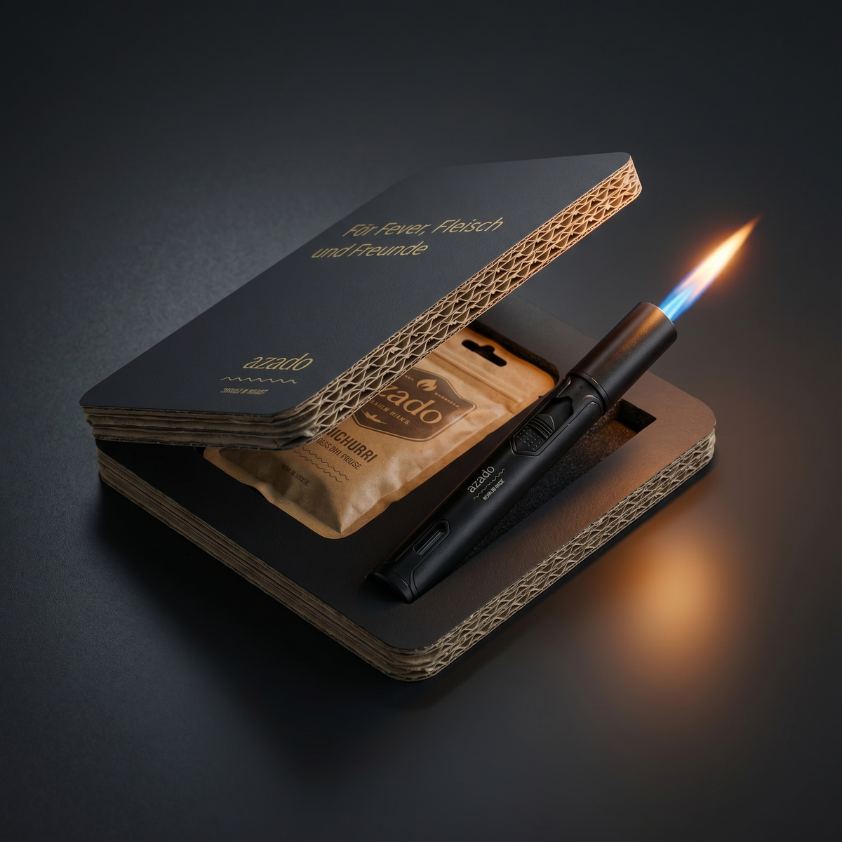 azado Grill-Geschenkset «Für Feuer, Fleisch und Freunde» mit Box, Chimichurri und Feuerzeug
