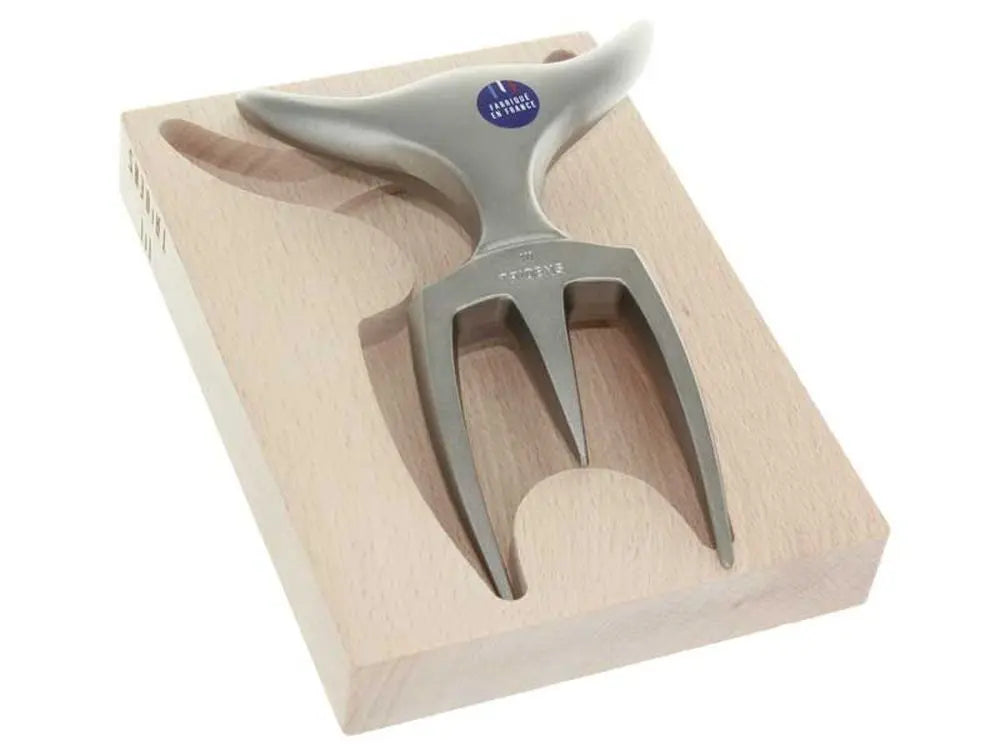 Tridens Fleischgabel Edelstahl 316L rostfrei sandgestrahlt Buchenholzbrett – Bild 6