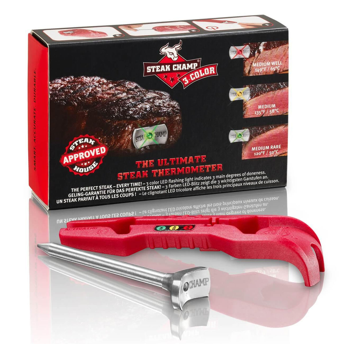 SteakChamp 3 Farben LED Fleischthermometer Schwarz – Bild 2